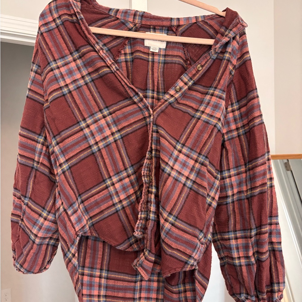 American Eagle Outfitters Red Plaid Button-Down Shirt